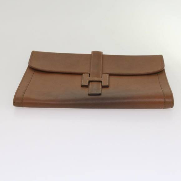 HERMES Clutch Bag Leather Brown Auth bs12425 - Picture 7 of 16
